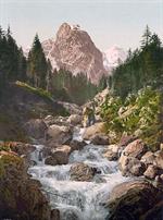 Reichenbach, with well and Wetterhorn, Bernese Oberland, Switzerland