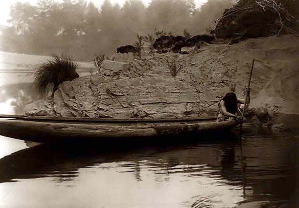 Indian Fishing from a Canoe